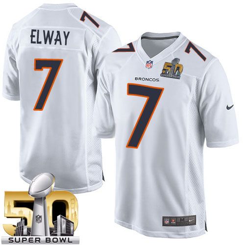 Nike Broncos #7 John Elway White Super Bowl 50 Men's Stitched NFL Game Event Jersey - Click Image to Close